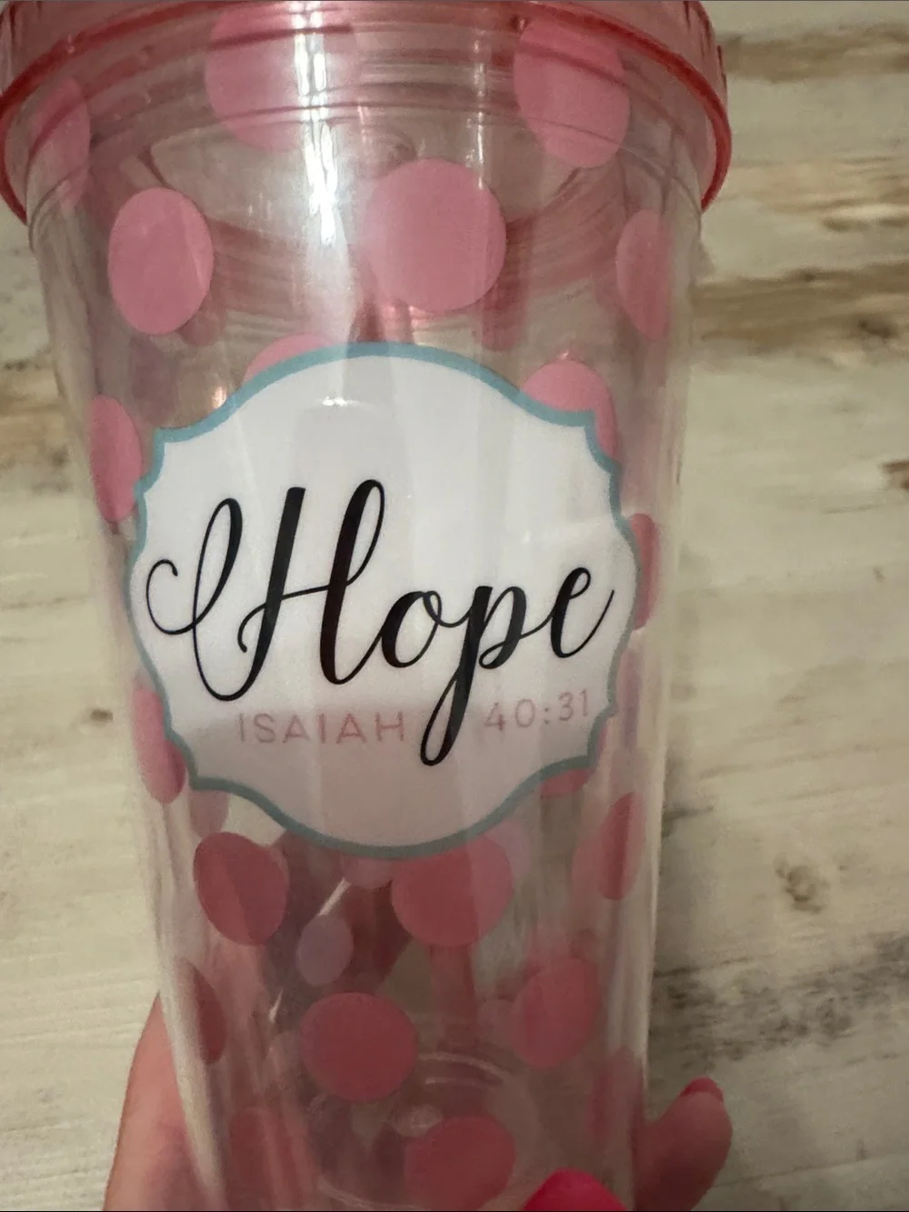 Hope Polka Dot Pink Acrylic Tumbler with Straw
